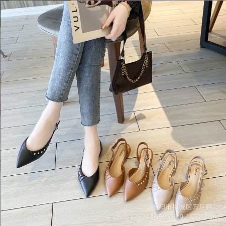 Giày Búp Bê Nữ Có Dây Quai Hậu Đính Đá Phong Cách Mạnh Mẽ, Cá Tính - Giày Nhựa Sandal Búp Bê Mũi Nhọn