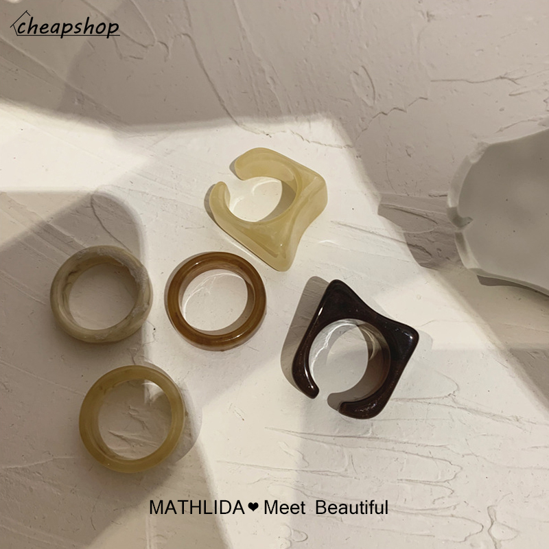 iF YOU Nhẫn nhựa resin màu hổ phách cá tính thời trang Hàn Quốc