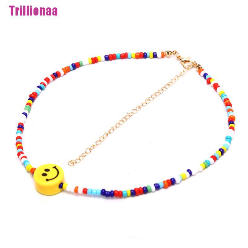 [Trillionaa] Vòng Cổ Choker Chuỗi Hạt Nhiều Màu Sắc Mặt Cười Phong Cách Bohemia