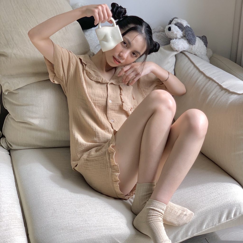 Bộ ngủ nữ muslin LOLLIE STUDIO TKA336 cộc tay