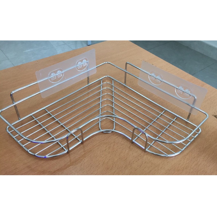 Kệ Chữ Nhật - Góc Inox Dán Tường Nhà Tắm, Nhà bếp - Giá Để Gia vị kèm miếng dán siêu dính