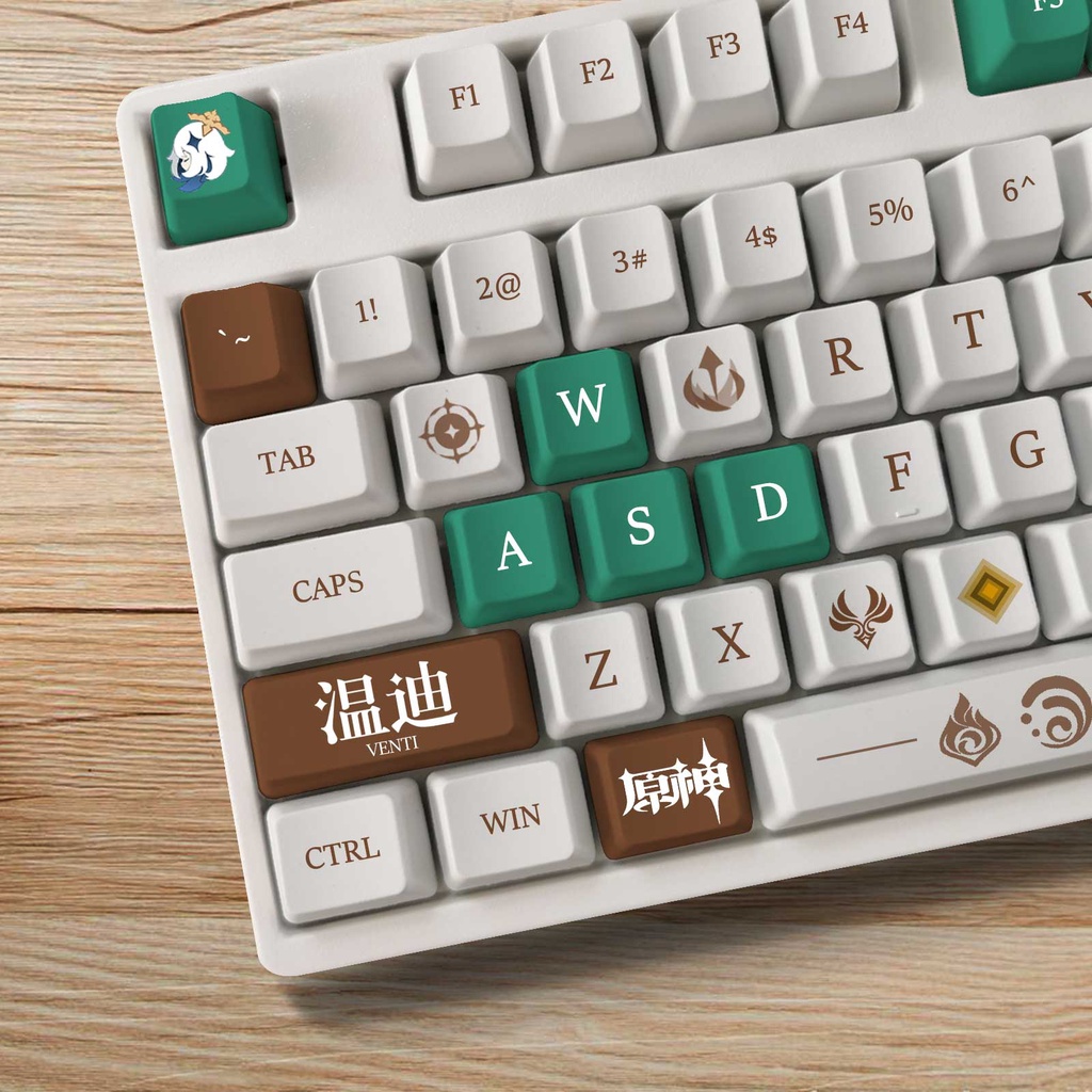 Keycap Genshin Impact Venti Bộ 108 Nút Bàn Phím OEM/Cherry Profile PBT Dye sub Keycaps Nhuộm Màu Xanh Lục Ngọc