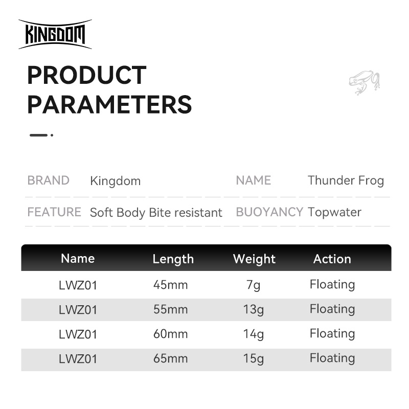 Mồi câu cá giả KINGDOM hình ếch nhảy mềm có móc câu đôi nhân tạo Haruan Toman