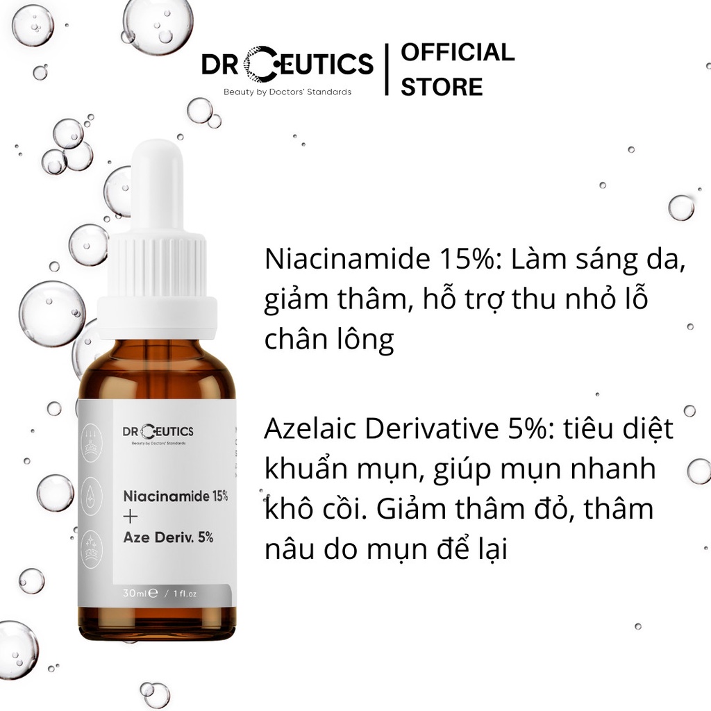 DrCeutics Tinh Chất Làm Mờ Thâm Và Thu Nhỏ Lỗ Chân Lông Niacinamide 15% Và Azelaic Deriv 5% (30g)