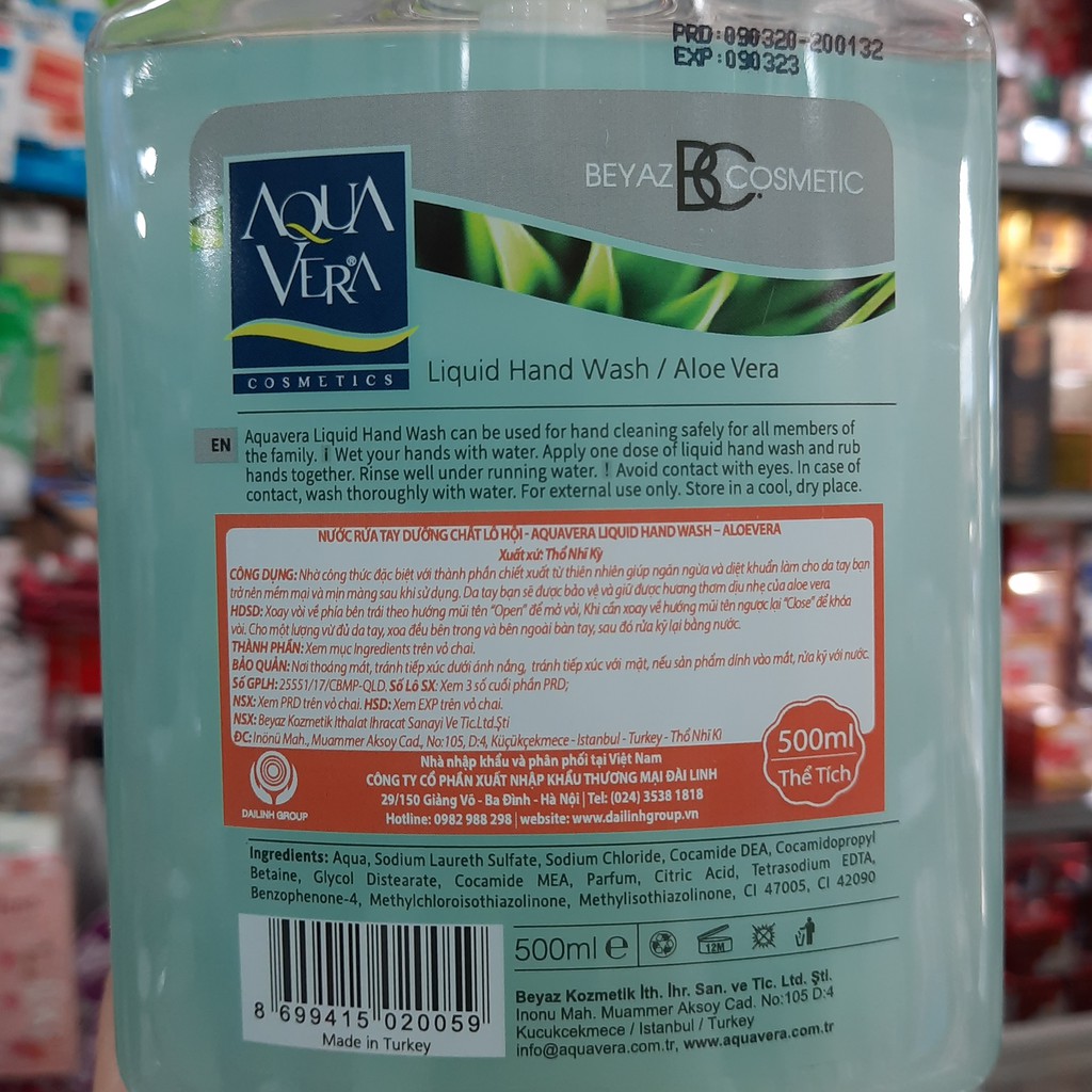 Nước rửa tay  Aqua Vera 500ml - Xanh