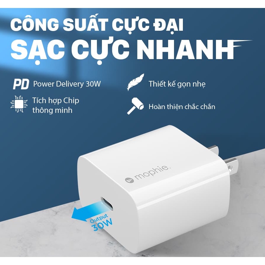Củ sạc nhanh Mophie Wall Adapter-USB C + PD 25W và 30W