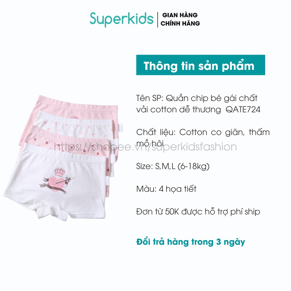 Quần chip bé gái chất vải cotton quần lót dễ thương 6-18kg QATE724