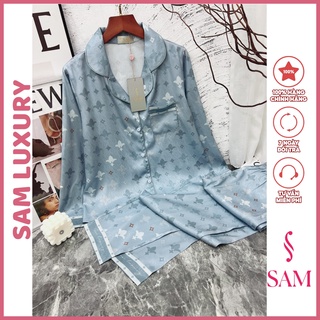 Bộ mặc nhà lụa vân Sam luxury, pijama lụa dài tay cao cấp