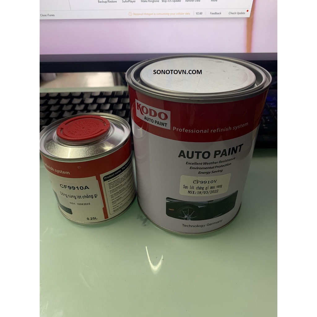 Sơn lót epoxy chống rỉ 2 thành phần hãng Kodo cho ô tô xe máy 1 bộ cả cứng kèm