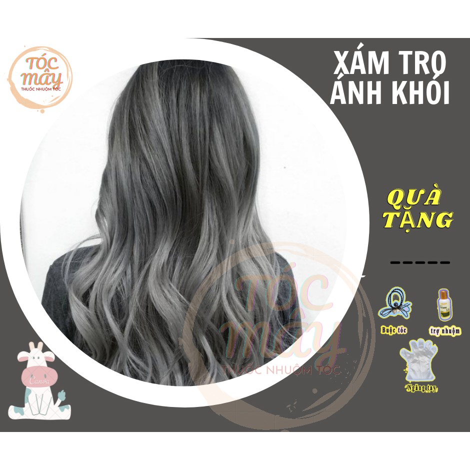 Một bộ thuốc nhuộm tóc màu Xám tro ánh khói + tặng oxy trợ nhuộm (tặng kèm gang tay và HDSD