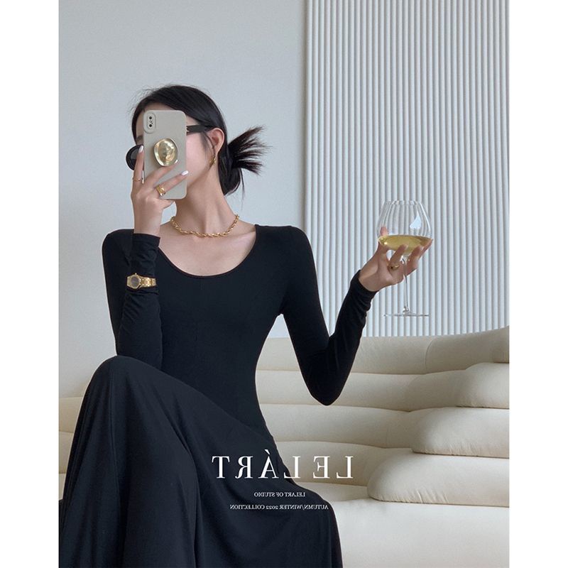 Đầm Dài Tay Lưng Cao Thời Trang Mùa Thu Dành Cho Nữ