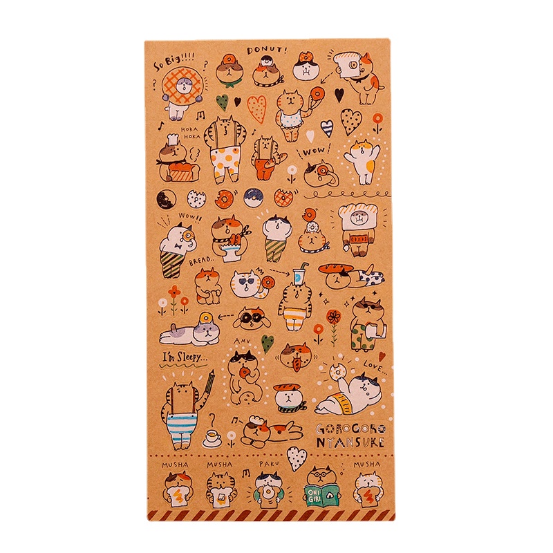 1 Sticker Giấy Kraft Hình Mèo Hoạt Hình Phong Cách Nhật Bản Trang Trí Sổ Tay Nhật Ký