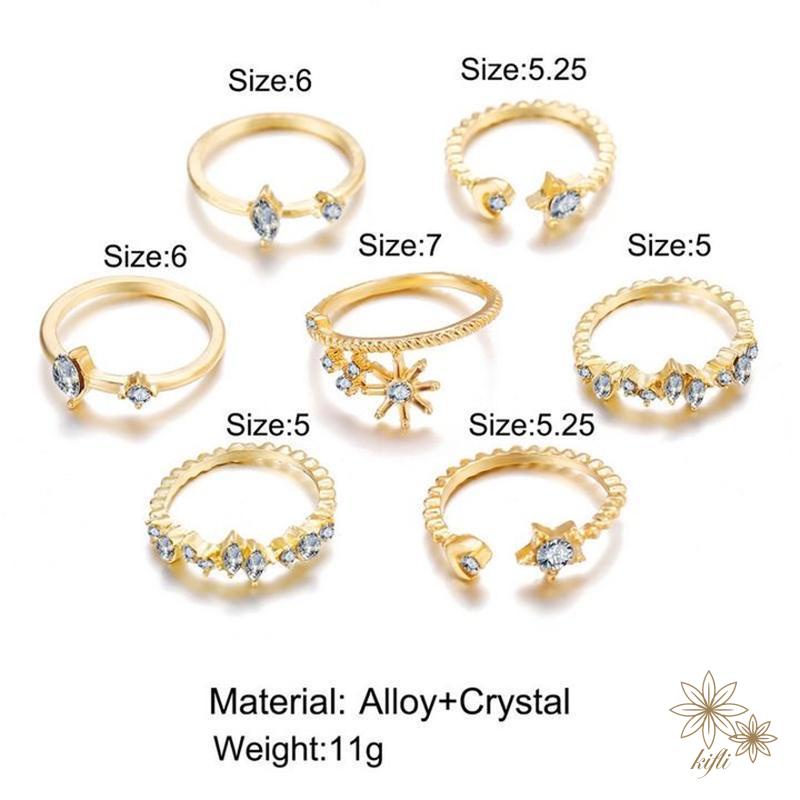 【kifli】Bộ nhẫn 17KM mạ vàng / bạc đính ngọc trai giả họa tiết rắn / xoắn / trái tim / bướm cá tính