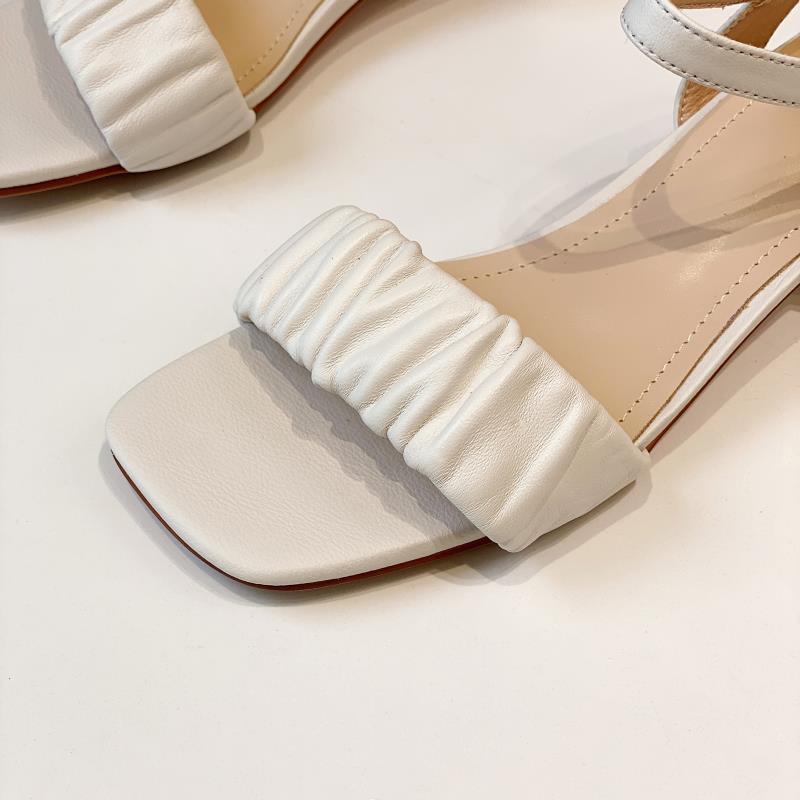 Giày sandal nữ 3 phân, dép xăng đan da mềm quai ngang bèo nhún tiểu thư, SARA M78