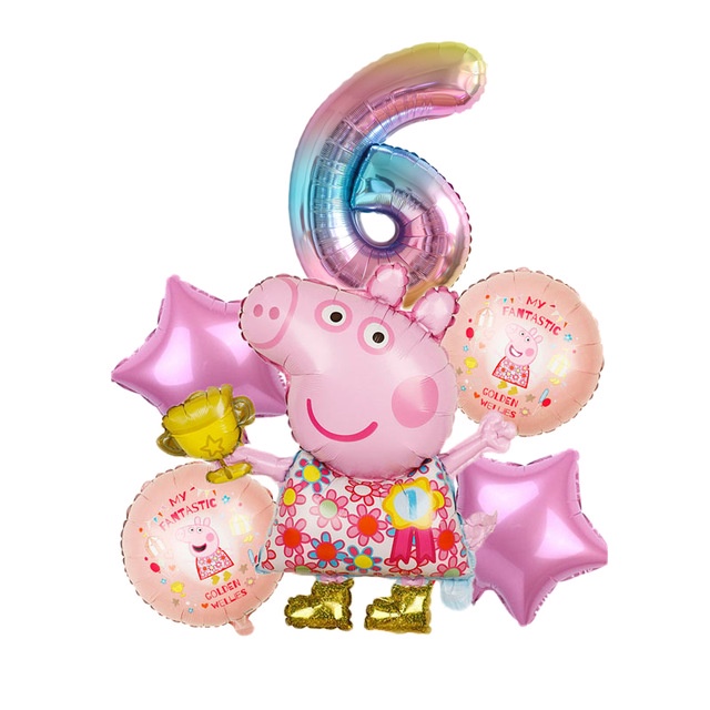Set 6 Bong Bóng Hình Heo Peppa Bằng Màng Nhôm Trang Trí Tiệc Sinh Nhật Cho Bé