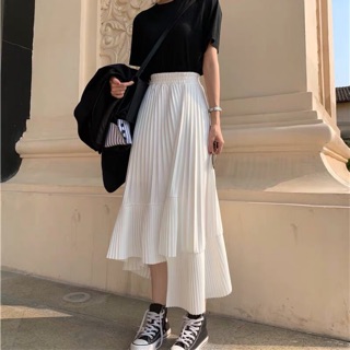 [ORDER+ẢNH THẬT] CHÂN VÁY DÀI XẾP LI TRẮNG/ĐEN ULZZANG