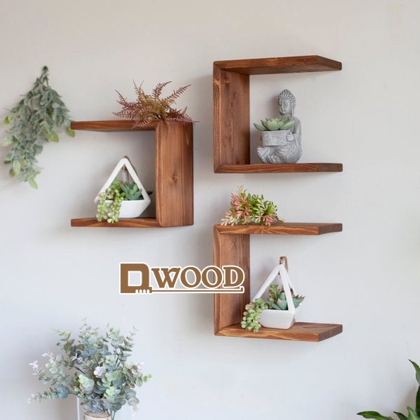 Kệ Gỗ Chữ C Treo Tường Decor Không Gian Dwood