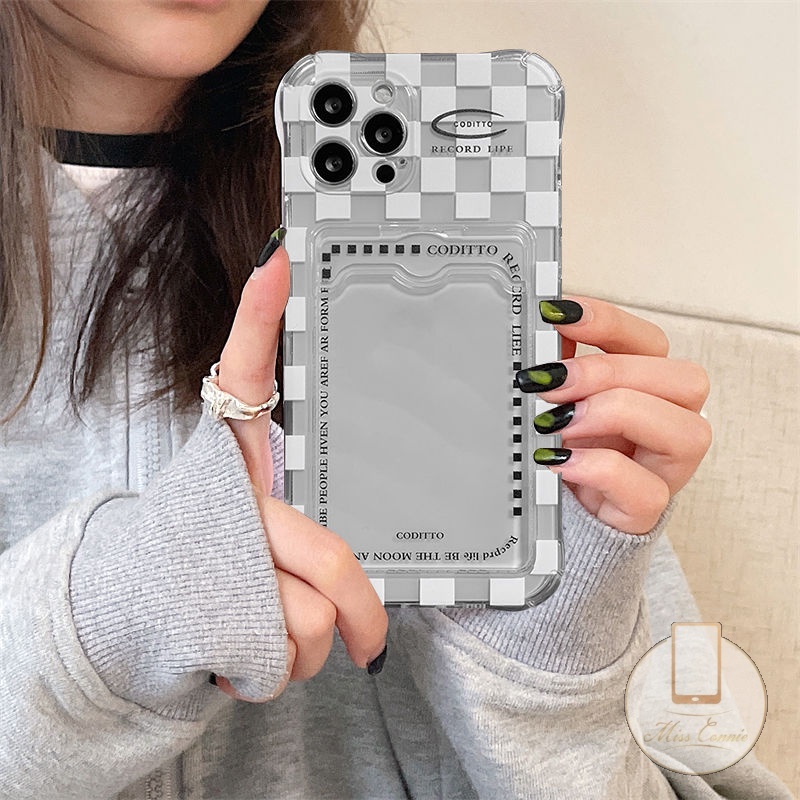 Ốp Điện Thoại Tpu Mềm Họa Tiết Lưới Có Ngăn Đựng Thẻ Cho iPhone 7Plus 6 6s 7 8 Plus 11 12 13 Pro Max 14 Pro Max X XR XS Max SE 2020