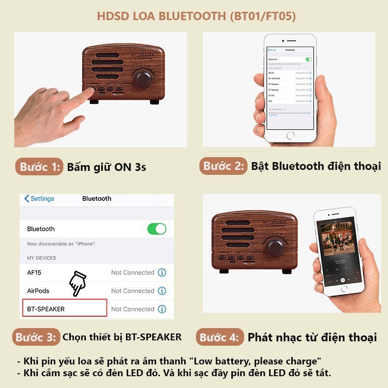 Loa bluetooth mini BT Speaker hình Radio Vintage Decor - Chất âm tốt