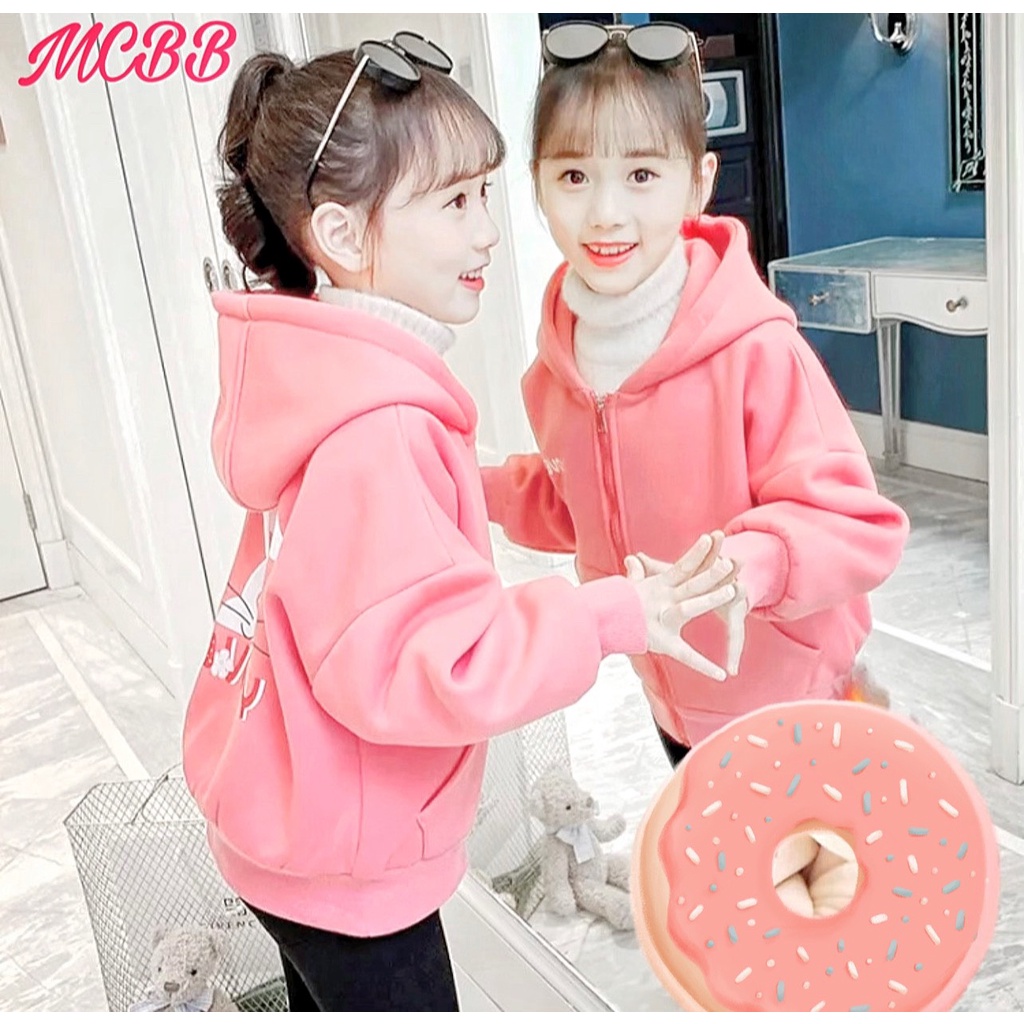 MCBB - 23-47 Kg Áo Khoác Bé Gái Khóa Kéo Cotton Áo Khoác Có Mũ Bé Gái Trùm Đầu Thỏ Hoodie Zip Áo Tay Dài Cho Trẻ Em Nữ