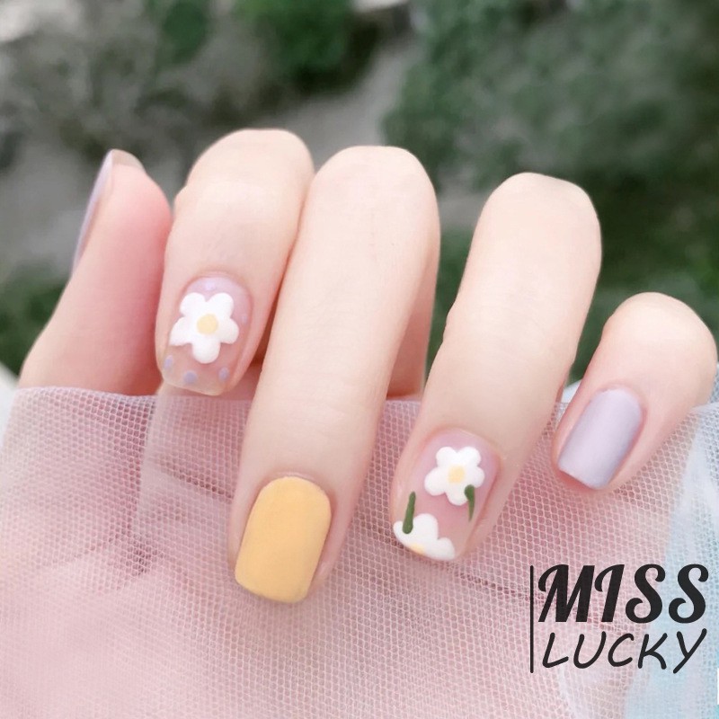 [Hàng mới về] Bộ 24 móng tay giả trang trí họa tiết hoa thời trang mùa hè cho nữ