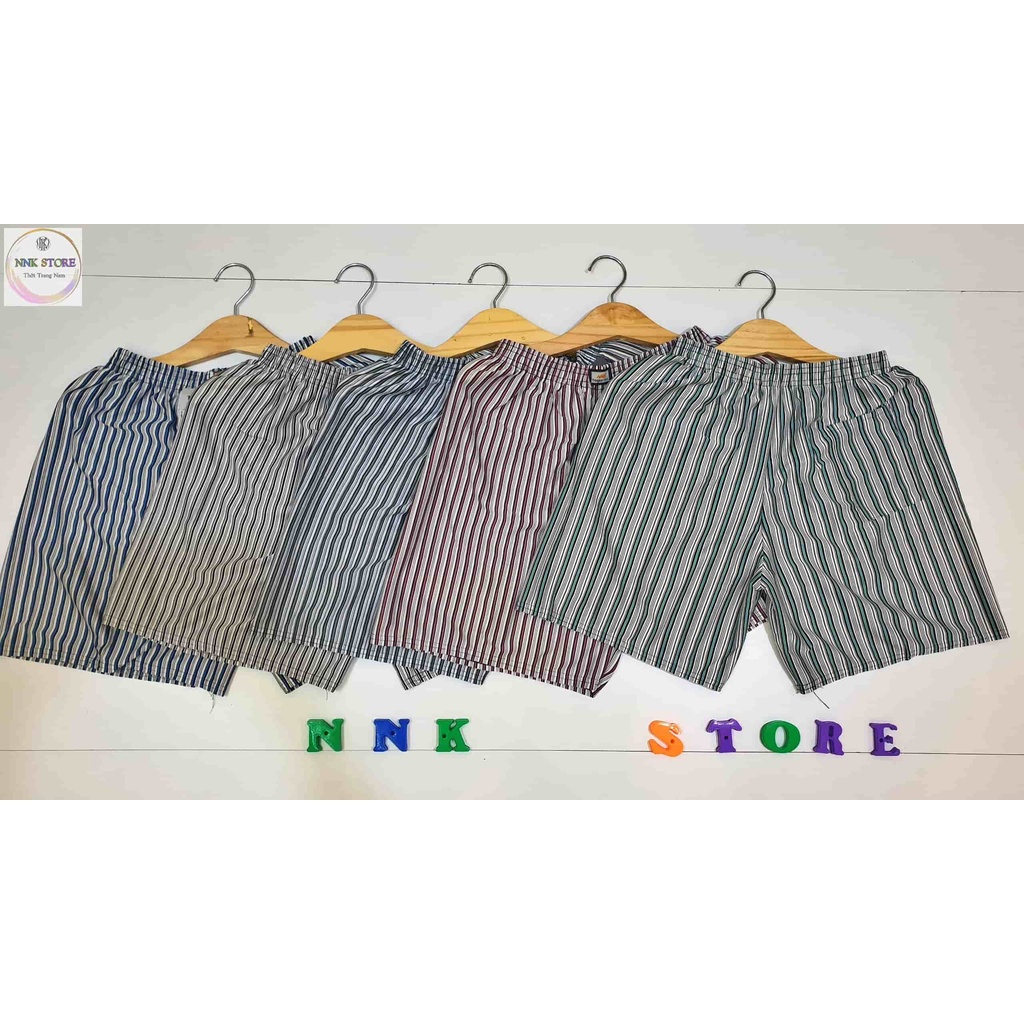 Quần Đùi Nam Kẻ Sọc Trắng Thun Co Giãn Có Túi Sau Mặc Ngủ Thoáng Mát NNKSTORE Size từ 45 - 90kg