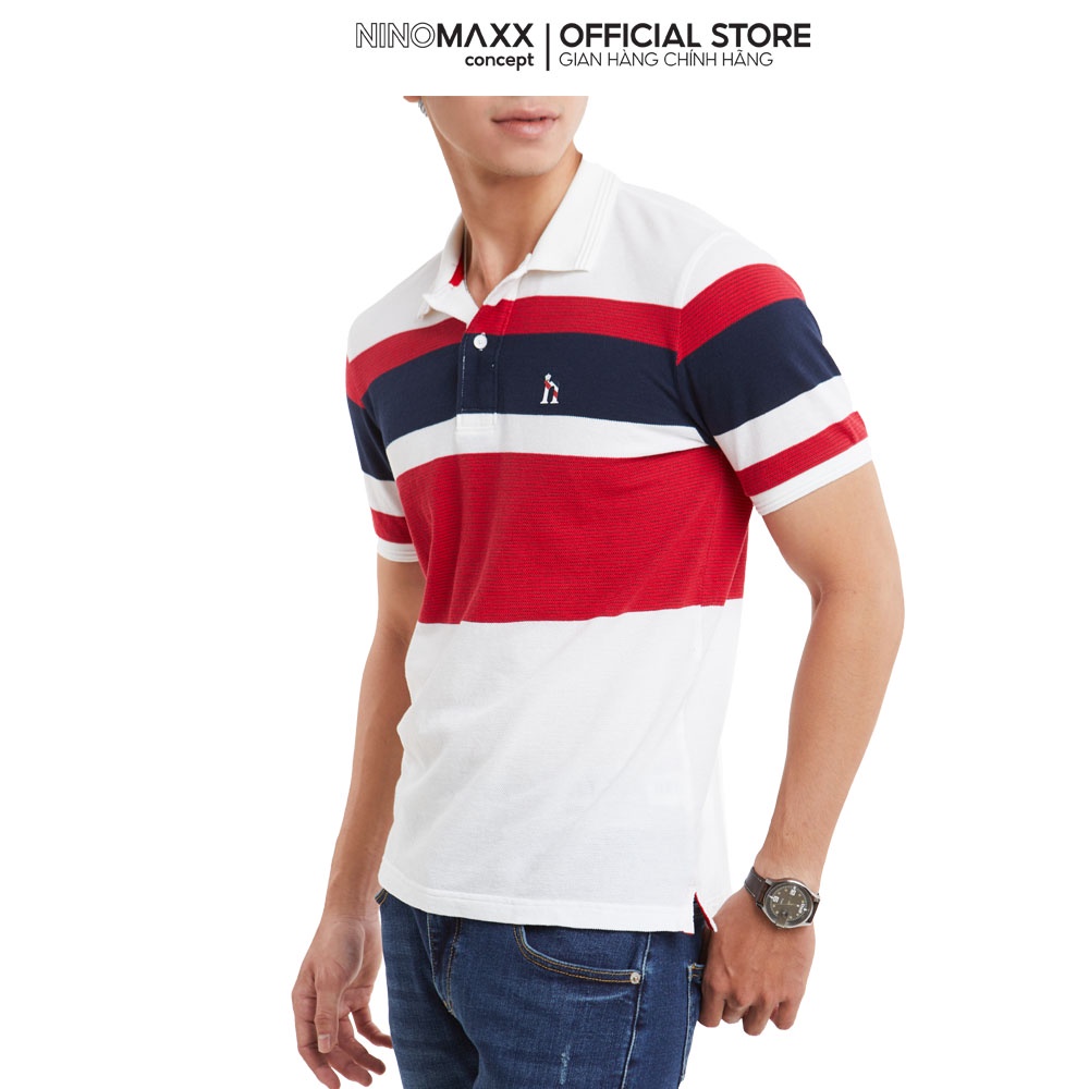 NINOMAXX Standard Polo - Áo Polo Nam cổ bẻ tay ngắn kẻ sọc chất liệu cotton 2010071