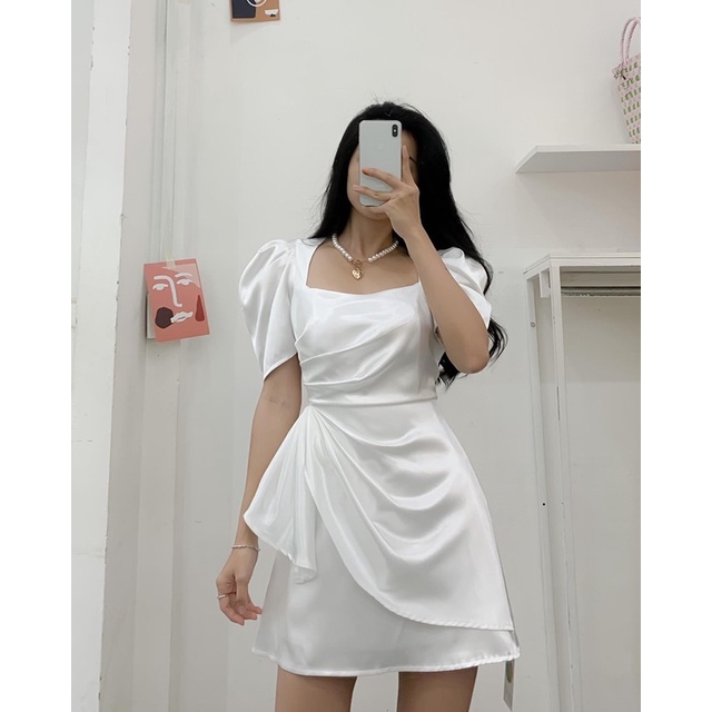 Đầm phi bèo nhún hông