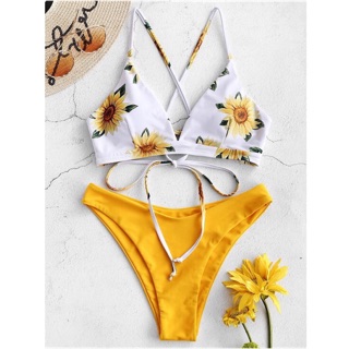 Bikini Đồ Bơi Nữ 2 Mảnh Áo Hoa Dây Buộc Quần Vàng - Floral Bikini
