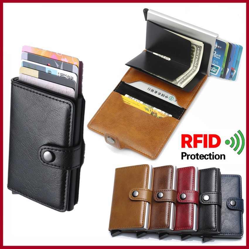 Ví cầm tay bằng da chống RFID kiểu dáng mini thời trang cho nam