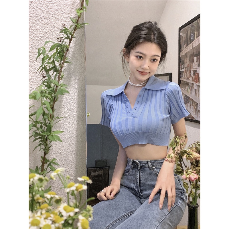 LALISAS Áo Dệt Kim Ngắn Tay Thời Trang Hàn Quốc Dễ Phối Đồ Cho Nữ