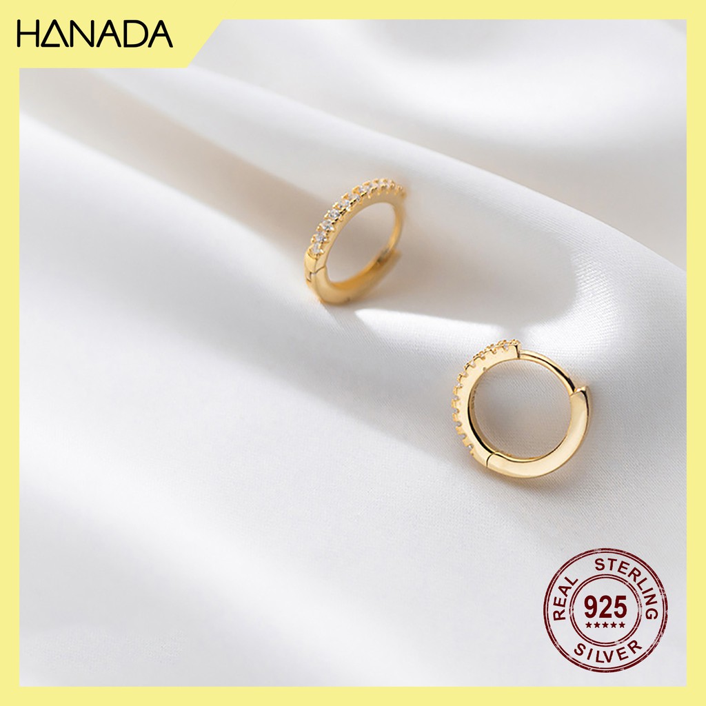 Bông Tai Bạc 925 Hanada N1234.E.2.B.240.0625 Khoen Tròn 1 Nửa Đá