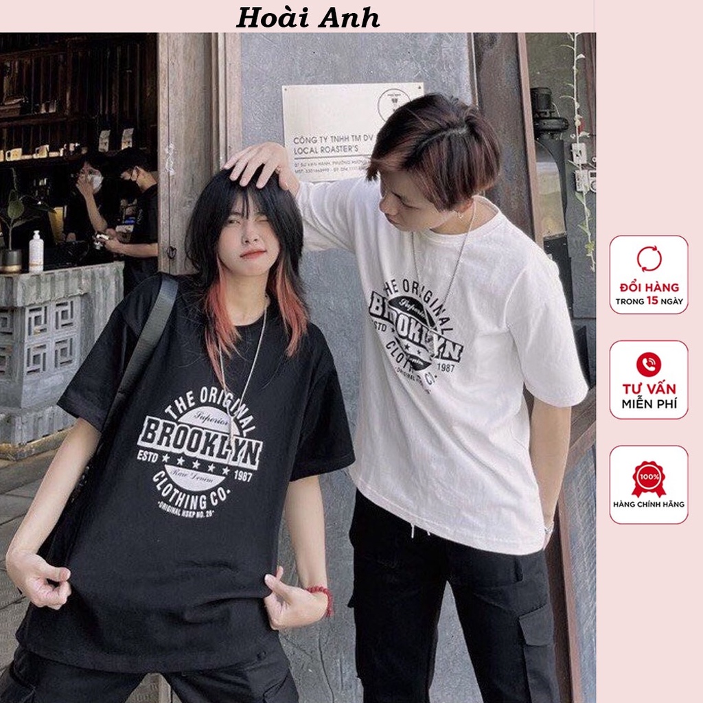 Áo Thun 𝐁𝐑𝐎𝐎𝐊𝐋𝐘𝐍 Áo Phông Nam Nữ Unisex Tay Lỡ Form Rộng Chất Liệu Cotton Kho Diện Đôi