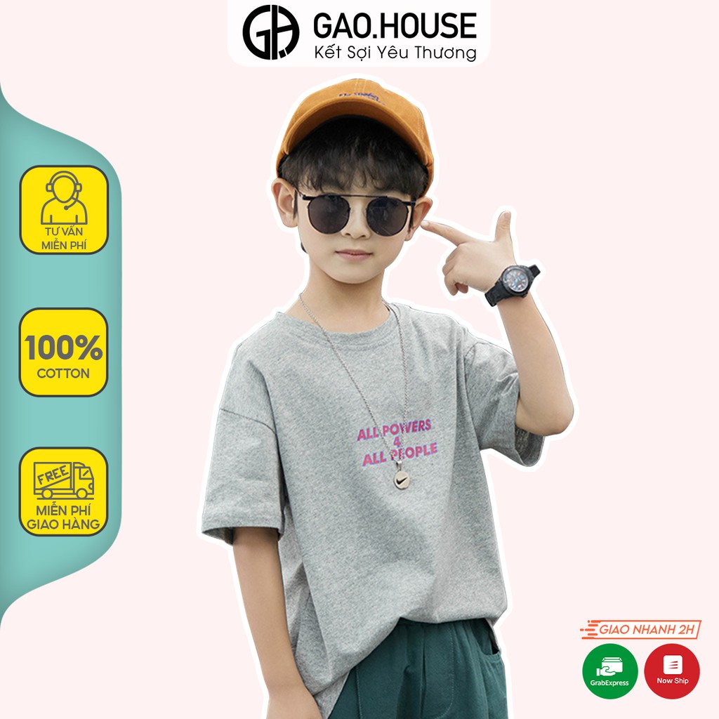 Áo thun bé trai Gạo House cotton 4 chiều cổ tròn cộc tay chữ All Powers [T15]