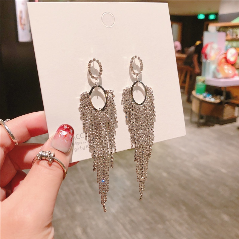 Bông Tai Mạ Bạc 925 Dáng Dài Đính Đá Thời Trang