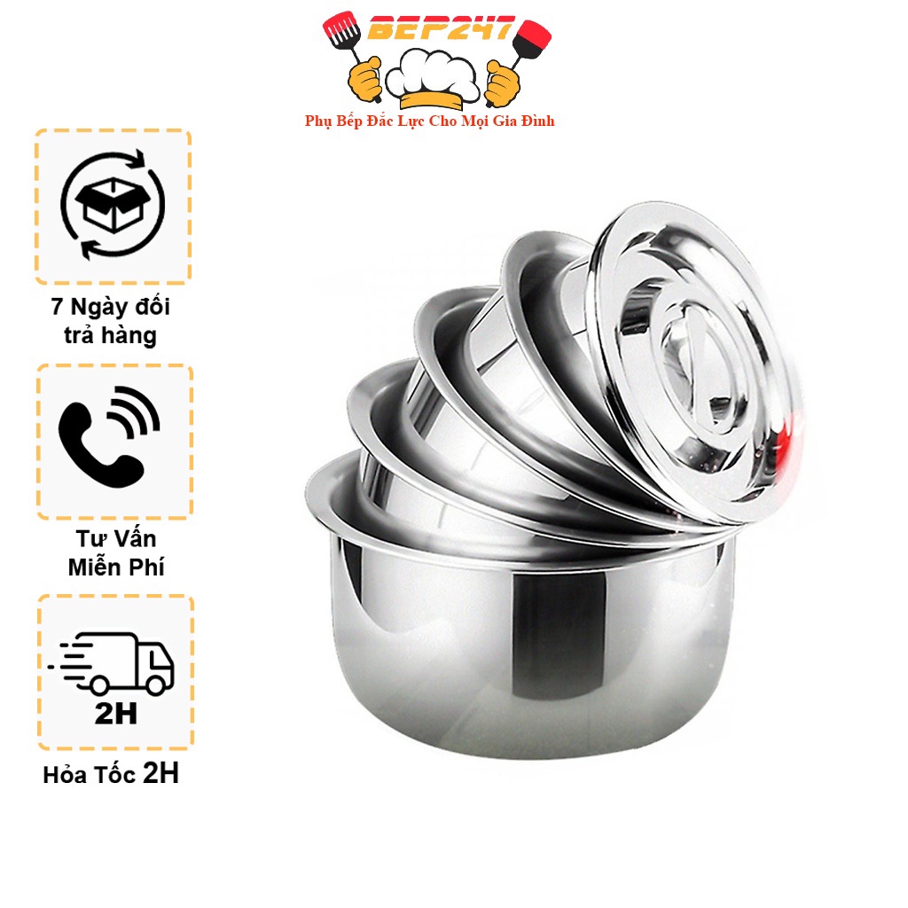 Bộ 5 Nồi Inox Cao Cấp Dùng Cho Mọi Loại Bếp, Nồi Không Quai Gọn Gàng