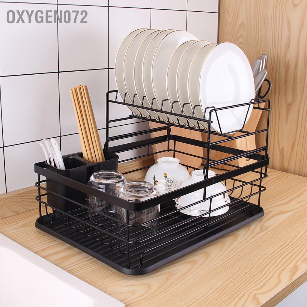 Kệ úp bát đĩa - Kệ để bát đũa - kệ 2 tầng bát đũa - thông minh đặt mặt bếp sơn tĩnh điện đơn giản ráo nước - oxygen072