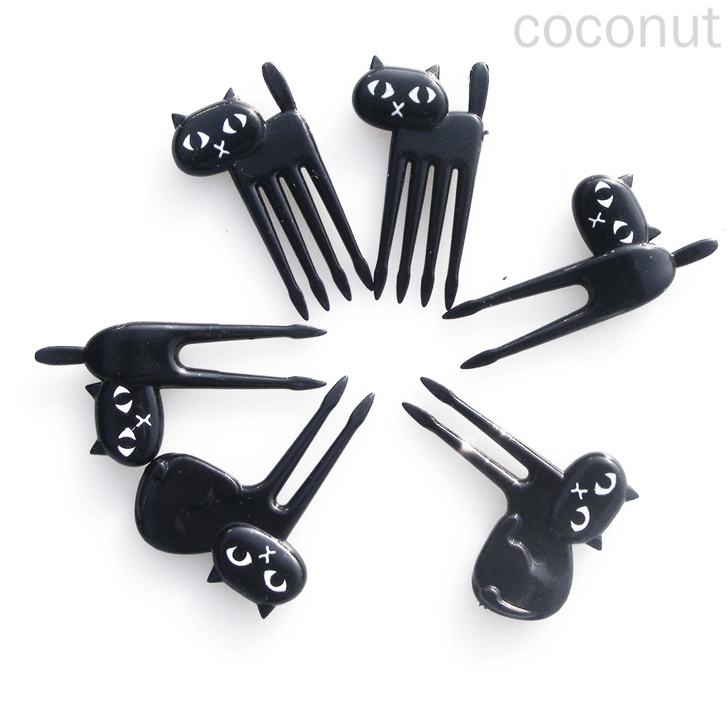 Set 6 Nĩa Ăn Trái Cây Hình Mèo Đen Dễ Thương