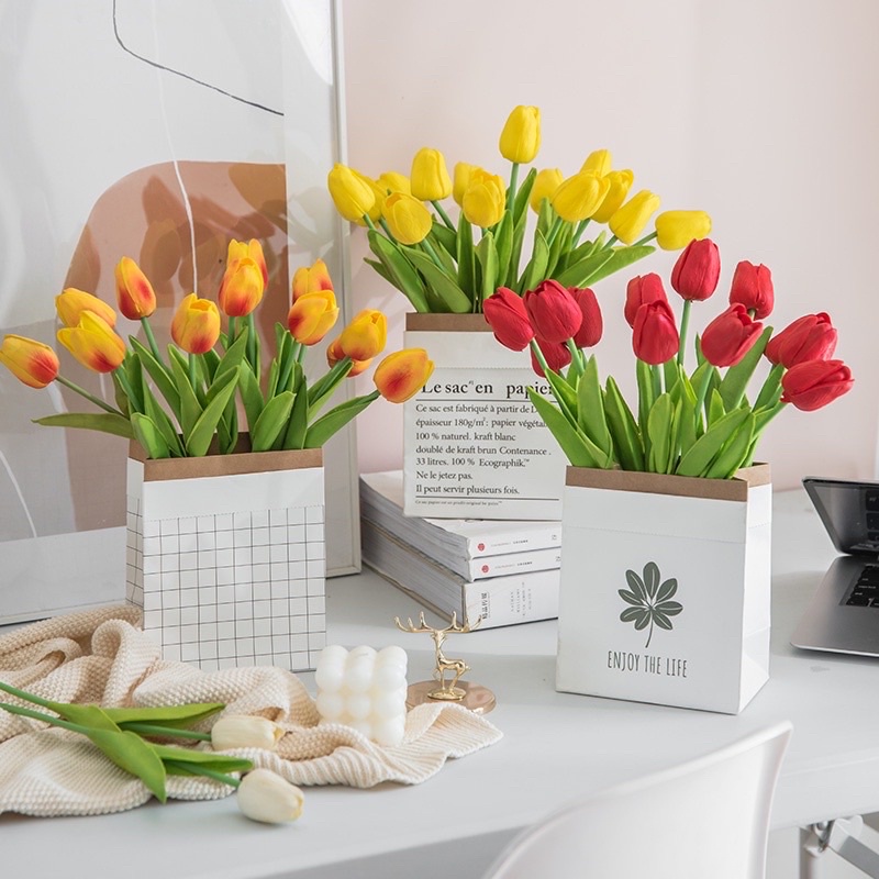 Hoa Tulip chất liệu PU siêu xinh, hoa trang trí decor, phụ kiện chụp ảnh