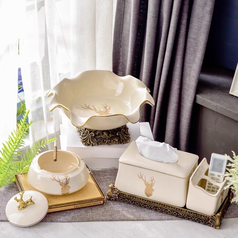 Hộp Đựng Giấy Gốm Sứ Hoạ Tiết Hươu Cao Cấp
