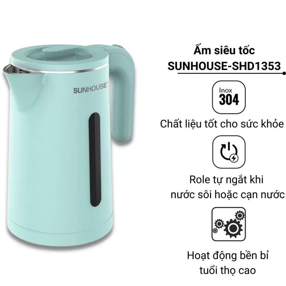 Hàng chính hãng - Ấm Đun Siêu Tốc SUNHOUSE 2 Lớp Dung Tích 1.8L