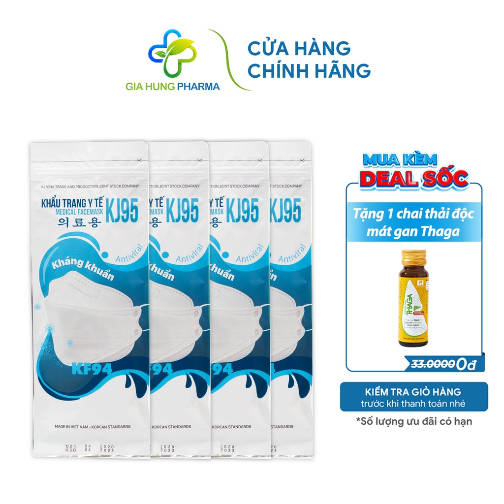 [GIẢM GIÁ SỐC] Khẩu Trang Y Tế Hàn Quốc KJVINA KJ95 Hàng Chính Hãng, Chống Bụi Mịn Cao Cấp - 4 Túi (20 Cái)