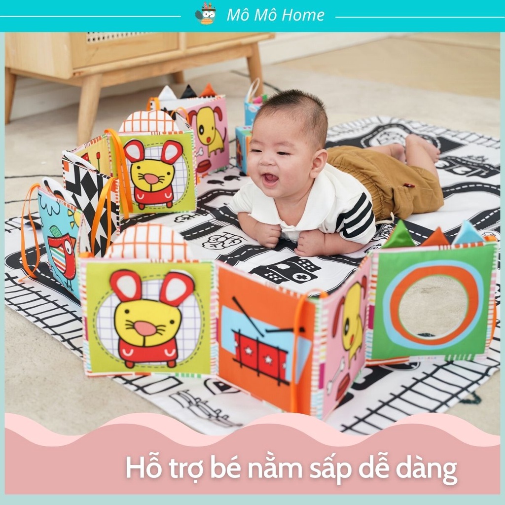 Thẻ gấp kích thích thị giác kiêm Quây Cũi cho trẻ sơ sinh, đa tương tác có âm thanh - Mô Mô Home