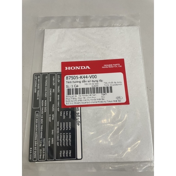 Tem hướng dẫn sử dụng lốp vision honda