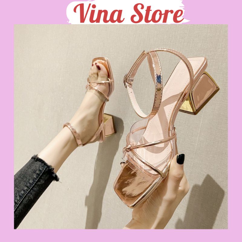 Giày sandal cao gót nữ đế vuông 5p quai trong suốt - mã 771