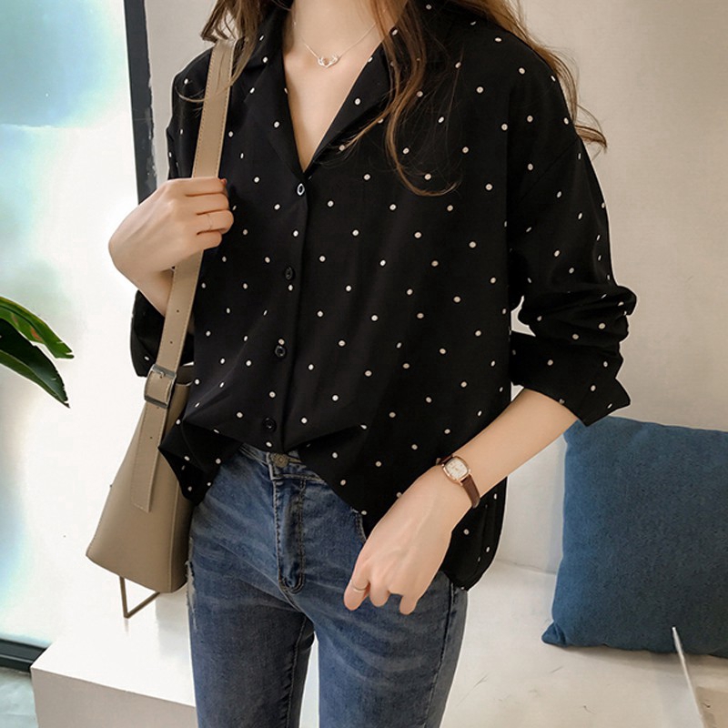 Áo Sơ Mi Chiffon Chấm Bi Thời Trang Cho Nữ