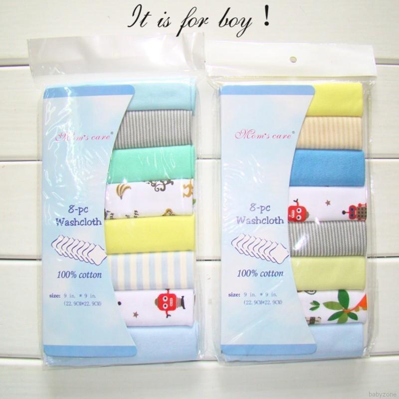 Set 8 khăn yếm cotton in họa tiết hoạt hình đáng yêu nhiều màu sắc cho bé