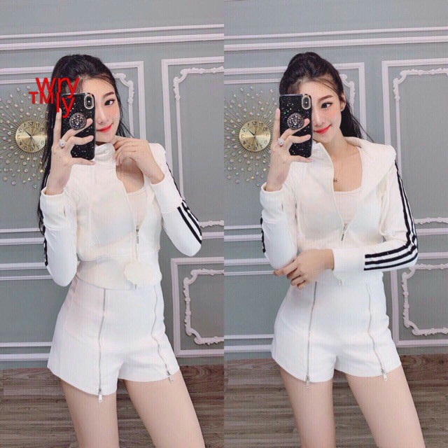 Áo khoác nữ thun da cá form lửng phối 3 sọc tay nón | BigBuy360 - bigbuy360.vn