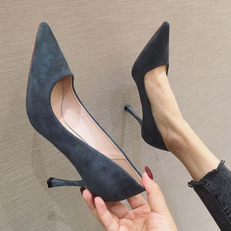 Giày Cao Gót Da Lộn Mũi Nhọn Thời Trang 2021 Cho Nữ