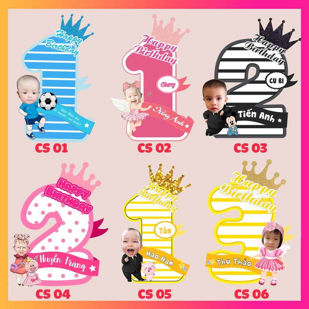 Chibi kèm tuổi trang trí tiệc sinh nhật cho bé trai, bé gái. Thiết kế Chibi theo yêu cầu.